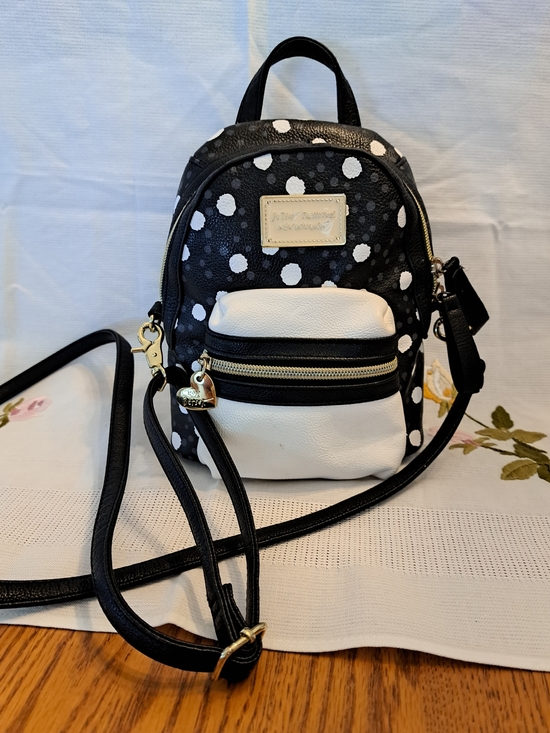 Betsey Johnson Handbags - 🔥2/$25🔥Betsey Johnson Black & White Polka Dot Mini Crossbody Backpack